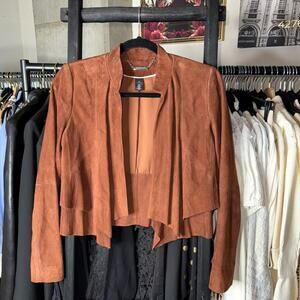 White House Black Market Rich Mahogany Suede Cascade Lapel Jacket 100% Leather